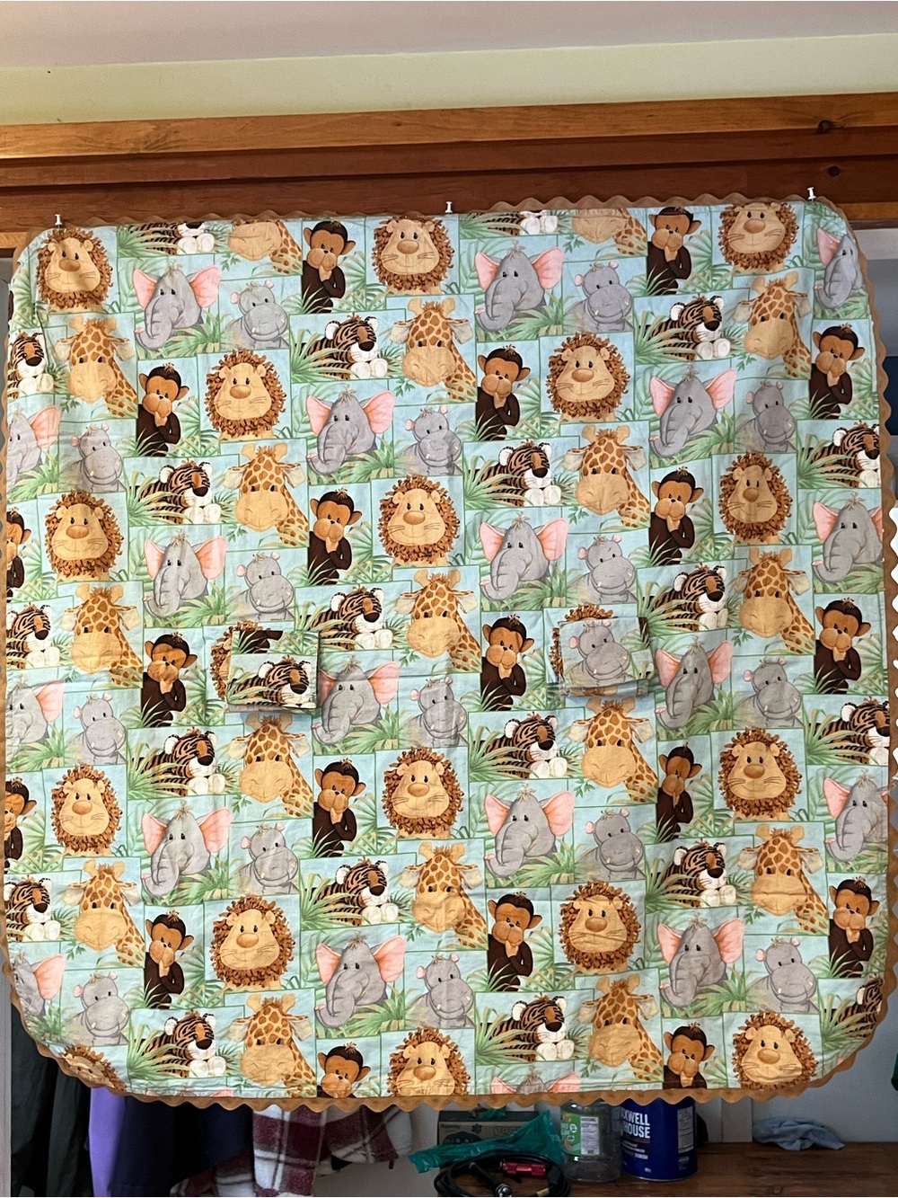 Safari Friends Baby Quilt - Light Blue and Tan